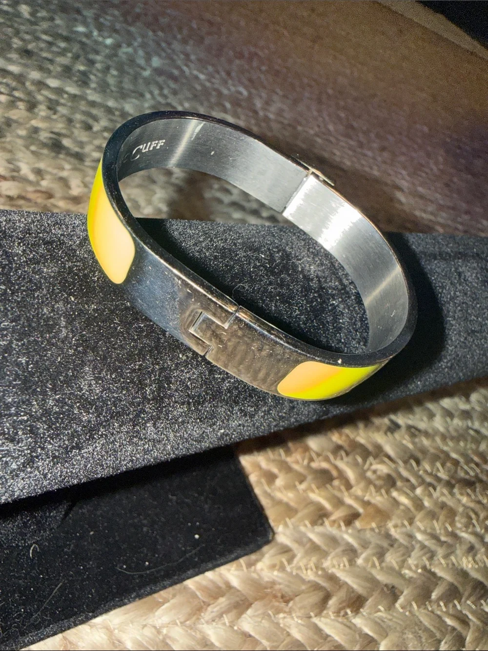 Rustic Cuff Yellow and Silver Enamel Logo Cuff Bracelet